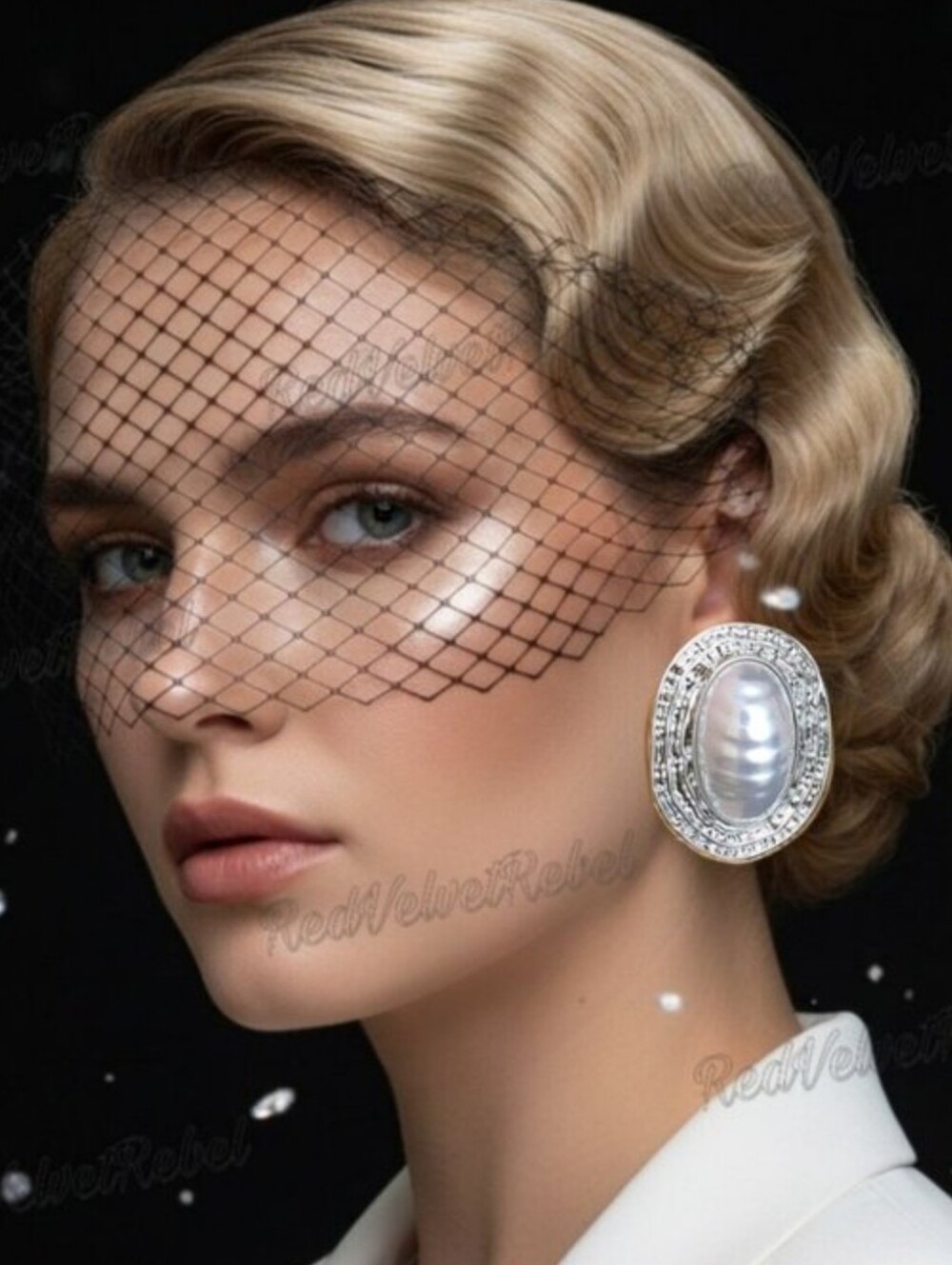 Vintage Estate Chic 80s 90s Retro Large Oval Pearl Silver Drop Earrings